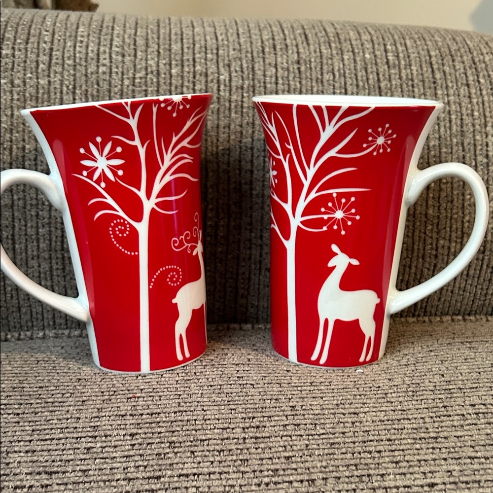 Festive Red Deer Design Mugs N SET OF 4